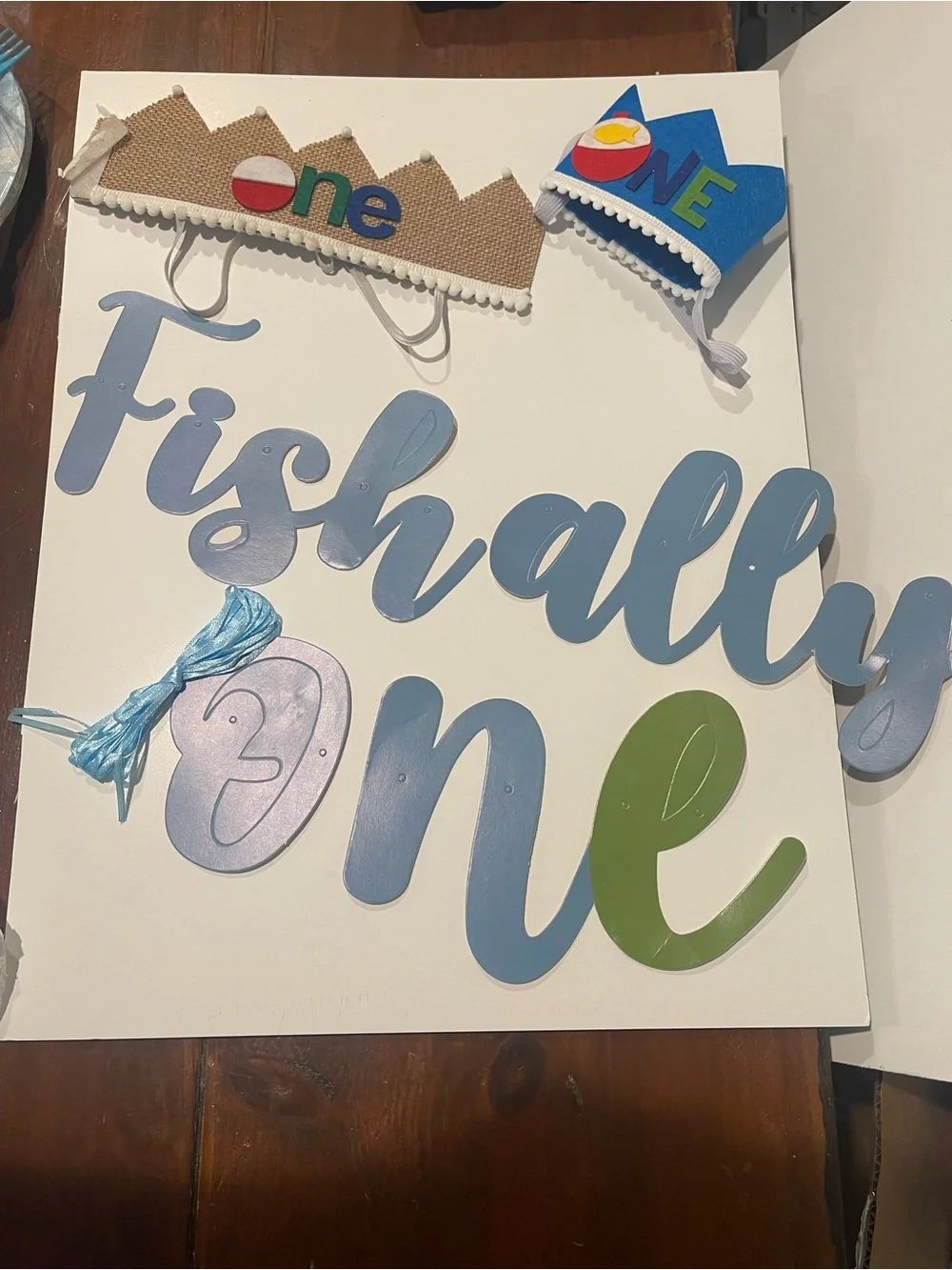 One First Birthday Party Supplies Set Blue Green o-fish-ally officially one